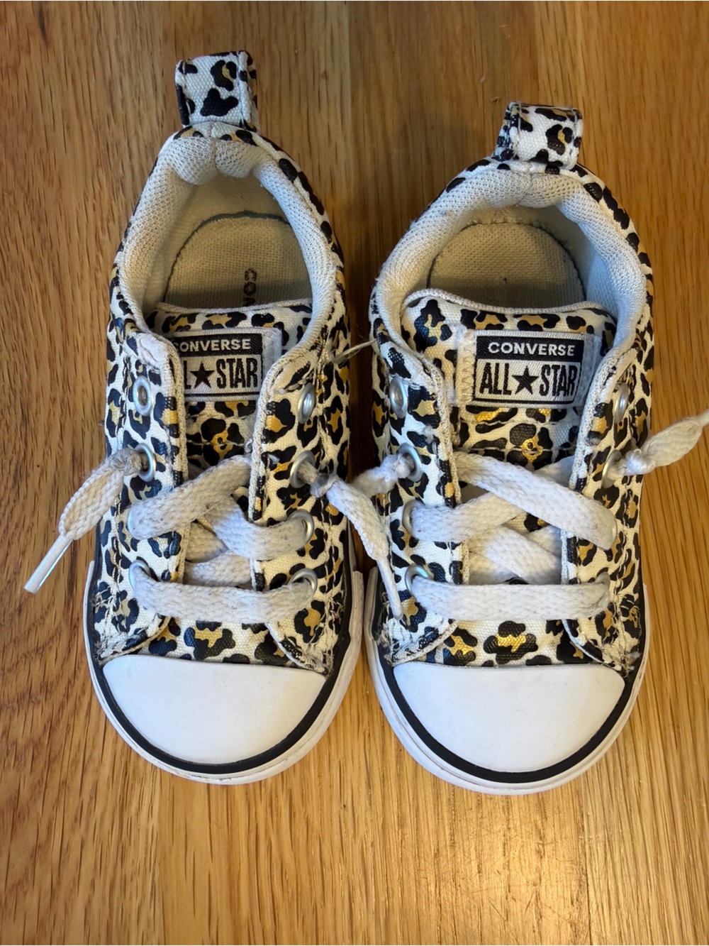 Converse Kids Leopard Print Sneakers in White, Black, Gold